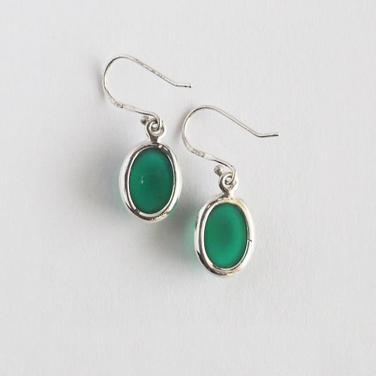 Green onyx Pierced Earrings / Sv925