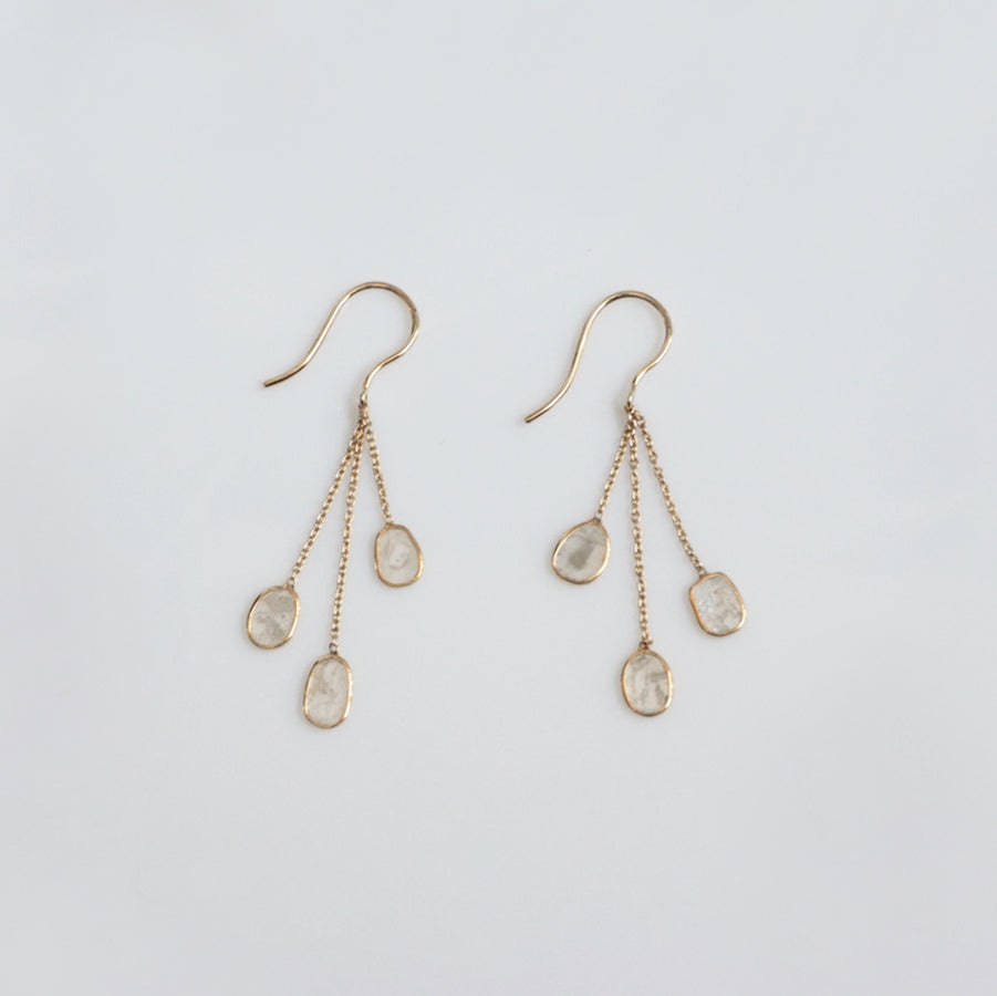 Triple Slice Diamond Chain Pierced Earrings / K18