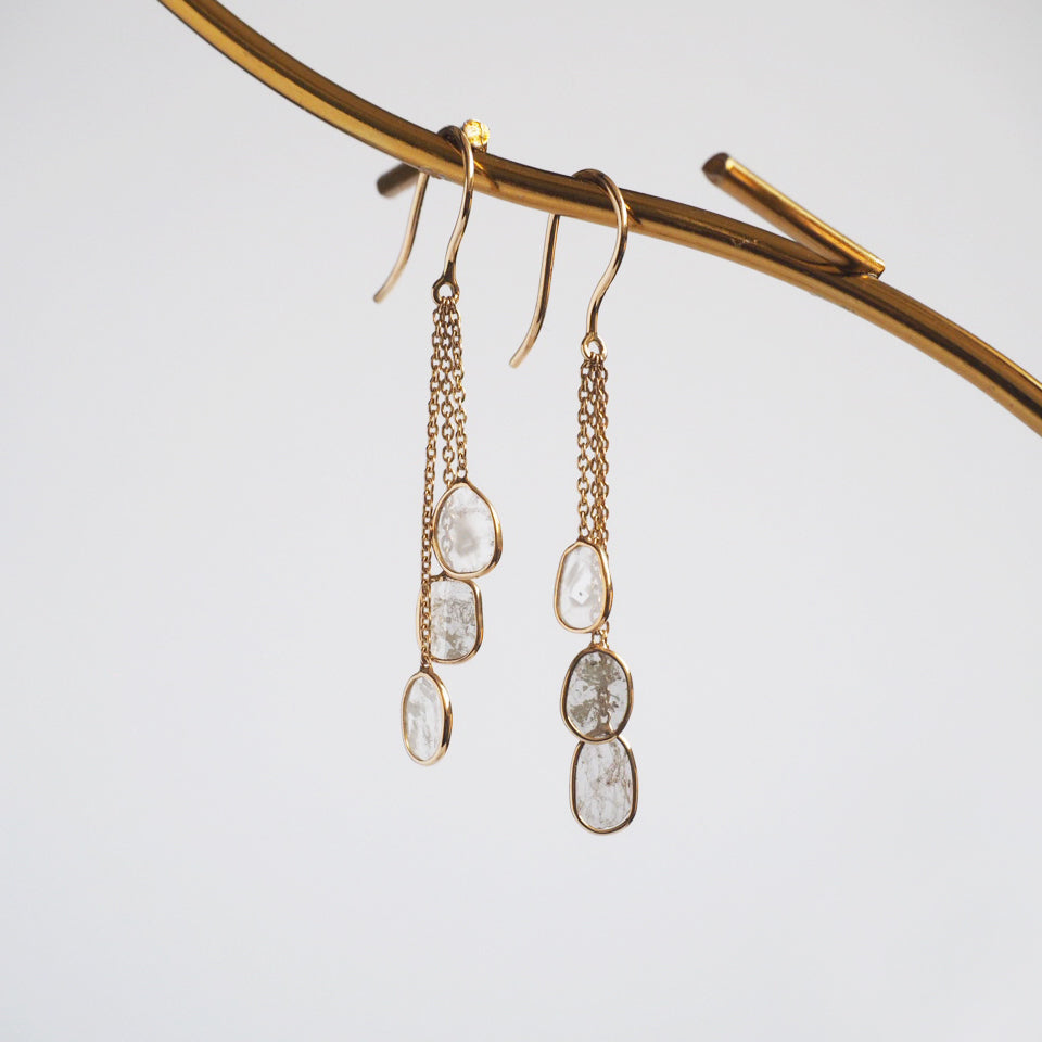 Triple Slice Diamond Chain Pierced Earrings / K18